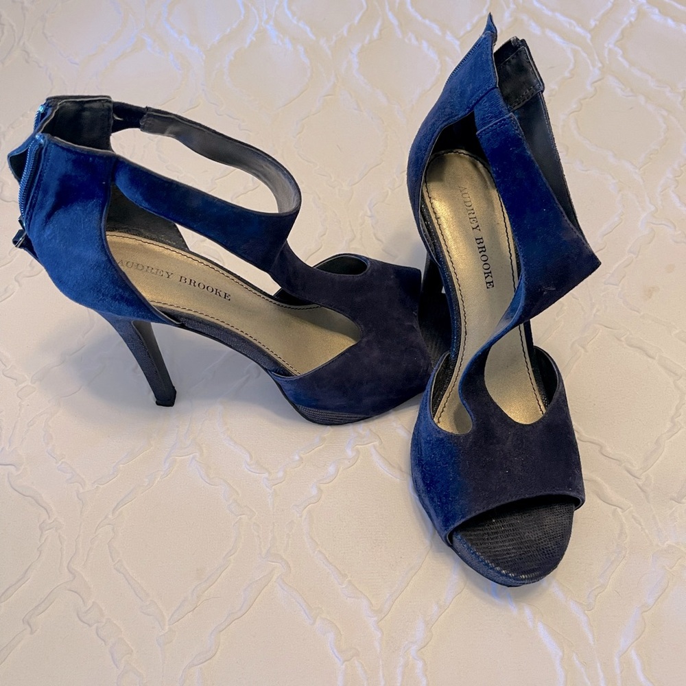 Audrey Brooke Navy Suede Heels